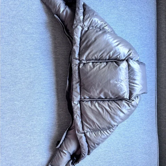 Aritizia Super Puff Original with detachable  hoodie metallic taupe / M / EUC - Picture 6 of 10